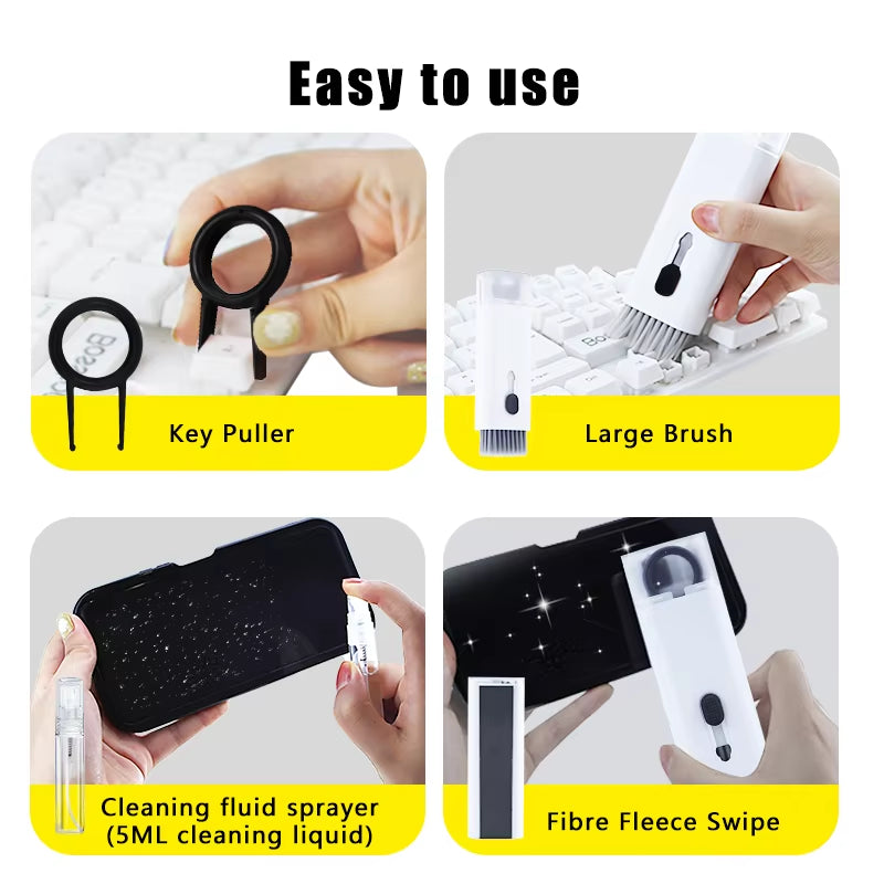 7-In-1 Computer Keyboard Cleaner Brush Screen Cleaning Spray Bottle Set Earphones Cleaning Pen Cleaning Tools Keycap Puller