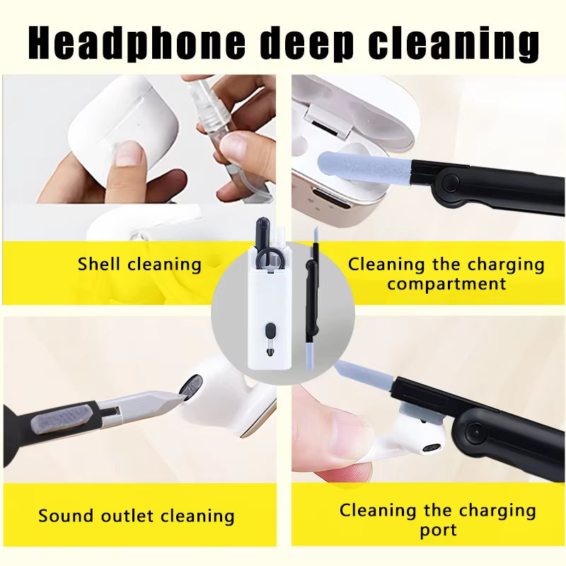 7-In-1 Computer Keyboard Cleaner Brush Screen Cleaning Spray Bottle Set Earphones Cleaning Pen Cleaning Tools Keycap Puller
