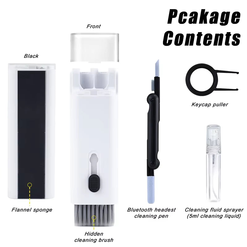 7-In-1 Computer Keyboard Cleaner Brush Screen Cleaning Spray Bottle Set Earphones Cleaning Pen Cleaning Tools Keycap Puller